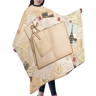 Personality  Old Letters, French Postcards From Paris And Open Book Hair Cutting Cape
