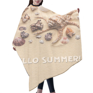 Personality  Hello Summer Inscription On Light Sand With Seashells Hair Cutting Cape