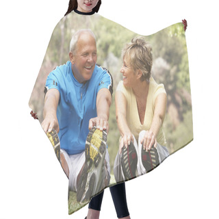 Personality  Senior Couple Exercising In Park Hair Cutting Cape