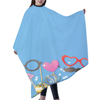 Personality  Party Props On A Blue Background. Birthday, Wedding Party Celebr Hair Cutting Cape