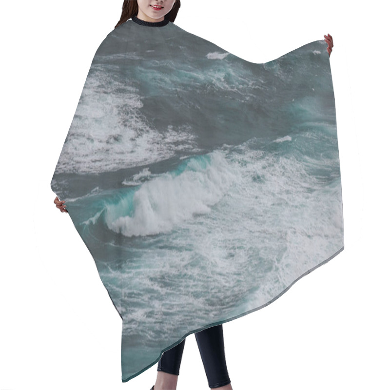 Personality  Scenic Aerial Shot Of Blue Ocean With Foamy Waves For Background Hair Cutting Cape