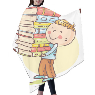 Personality  Little Boy Is Carrying A Big Pile Of Books Hair Cutting Cape