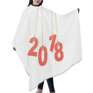 Personality  Close Up View Of 2018 Year Sign Hanging On Strings Isolated On White Hair Cutting Cape