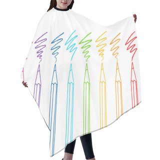 Personality  Contour Colored Pencils With Hatch Strokes Set Hand Drawn Vector Doodle Illustration. Crayons Collection Isolated Over White Background. Hair Cutting Cape