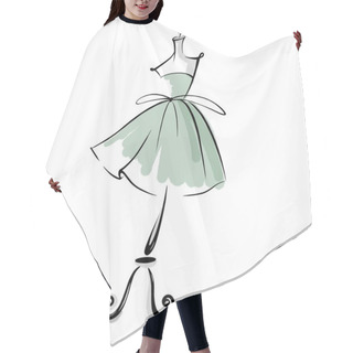 Personality  Green Dress On A Mannequin. Illustration On White Background. For Postcards And Business Cards. Hair Cutting Cape