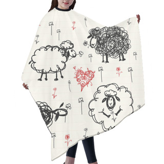 Personality  Funny Sheeps On Meadow, Sketch For Your Design Hair Cutting Cape
