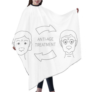 Personality  Woman After Anti-age Treatment. Botox Injections And Stimulating Collagen Production Procedures. Fine Lines And Wrinkles Reduction. Beauty And Rejuvenation Concept. Linear Vector Illustration. Hair Cutting Cape