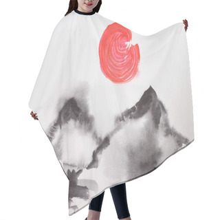 Personality  Japanese Painting With Sun And Hills On White Background Hair Cutting Cape