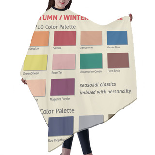 Personality  Autumn / Winter 2020-2021 Trendy Color Palette. Fashion Color Trend. Palette Guide With Named Color Swatches. Saturated And Classic Neutral Color Samples Set. Vector Illustration. Hair Cutting Cape
