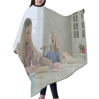 Personality  Girl Rolling Dough On Kitchen Table Hair Cutting Cape