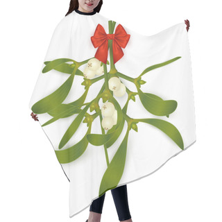 Personality  Illustration Of Hanging Mistletoe Sprigs With Berries And Red Bow Isolated Hair Cutting Cape