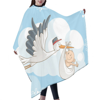 Personality  Stork With Baby Vector Cartoon Hair Cutting Cape