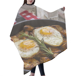 Personality  Fried Eggs And Potatoes On A Breakfast Table Setting Hair Cutting Cape