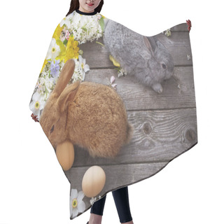 Personality  Bunny With Spring Flowers On Old Wooden Background Hair Cutting Cape