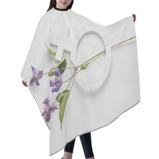 Personality  Top View Of Violet Flowers And Venus Sign On White Background Hair Cutting Cape