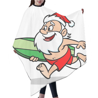 Personality  Surfing Santa - A Cartoon Illustration Of A Santa With A Surfboard. Hair Cutting Cape