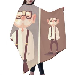 Personality  Cute Old Man Senior Cartoon With Glasses And Suspenders Hair Cutting Cape