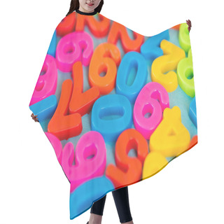 Personality  Selective Focus Of Colorful Plastic Numbers On Blue Surface Hair Cutting Cape