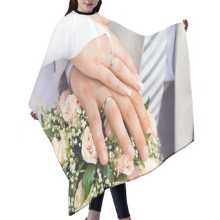 Personality  The Hands Of Just Married Couple Hair Cutting Cape