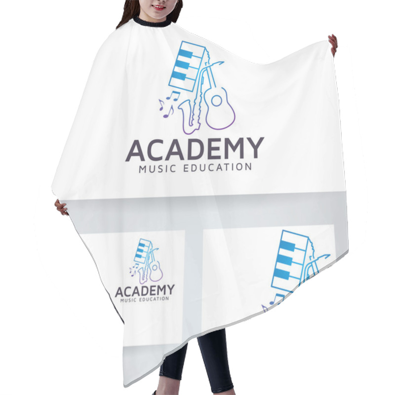 Personality  Music Academy Vector Logo With Business Card Template Hair Cutting Cape