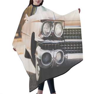 Personality  Detail Of Classic American Car.  Hair Cutting Cape
