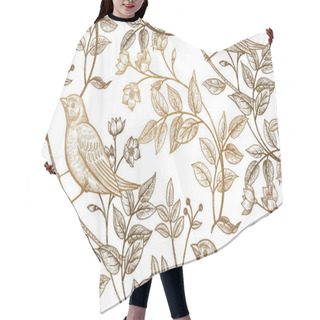 Personality  Seamless Pattern With Flowers And Birds. Hair Cutting Cape