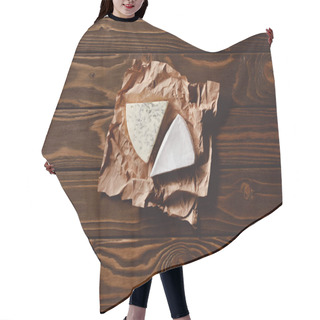Personality  Top View Of Slices Of Cheese On Crumpled Paper On Wooden Table Hair Cutting Cape