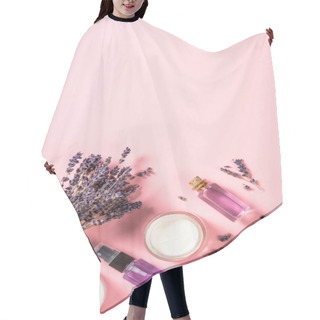 Personality  Natural Lavender Cosmetic On Pink. Hair Cutting Cape