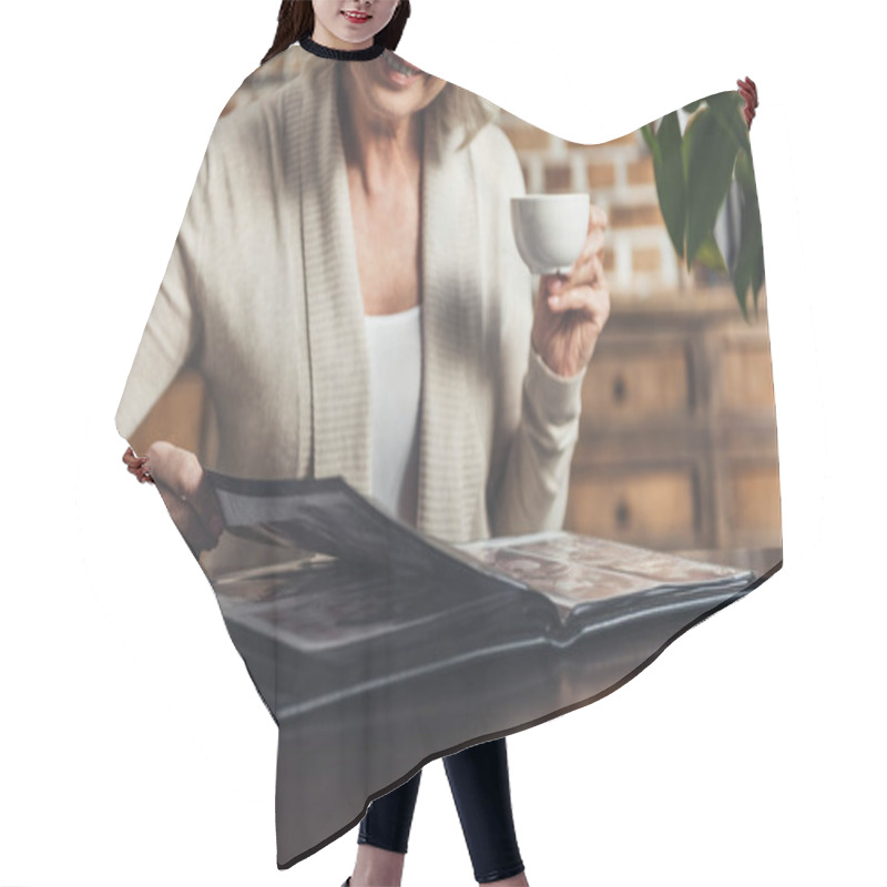 Personality   Woman Looking At Photo Album Hair Cutting Cape