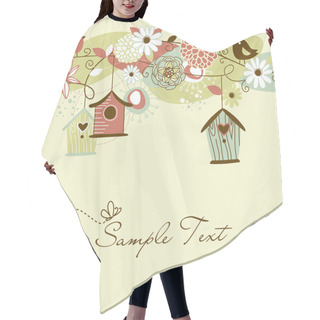 Personality  Beautiful Spring Background With Bird Houses, Birds And Flowers Hair Cutting Cape