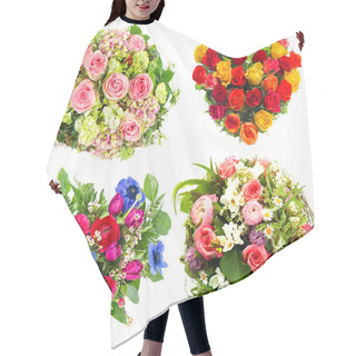Personality  Four Colorful Flowers Bouquet On White Hair Cutting Cape