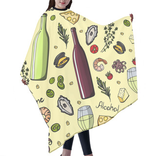 Personality  Seamless Pattern In The Italian Style On A Yellow Background. Hair Cutting Cape