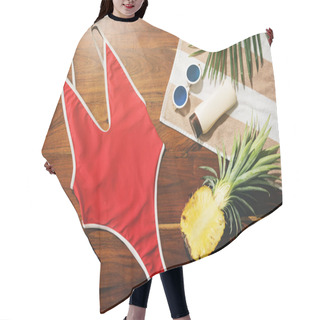 Personality  Different Items For Beach Vacations On Wooden Background Hair Cutting Cape