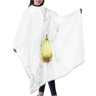 Personality  Fresh Ripe Pear In Water Splashes Isolated On White Hair Cutting Cape