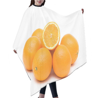 Personality  Two Oranges Isolated On The White Hair Cutting Cape