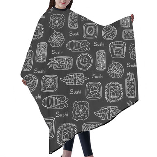 Personality  Pattern With Sushi And Rolls On Black Color Hair Cutting Cape