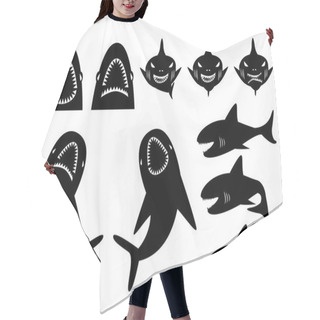 Personality  Collection Of Sharks Silhouette In Cartoon Style Hair Cutting Cape