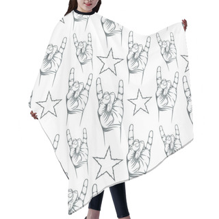 Personality  Seamless Pattern With Rock N Roll Sign And A Stars. Hair Cutting Cape