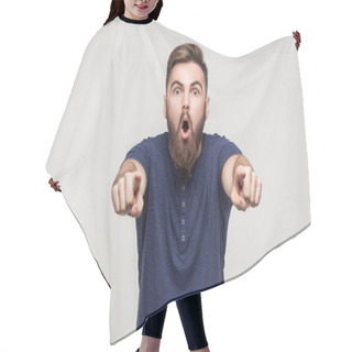 Personality  Bearded Man Pointing Fingers  Hair Cutting Cape