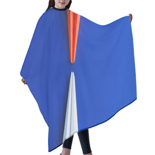 Personality  Flat Lay With White And Red Paper Planes On Blue Background, Leadership Concept, Panoramic Shot Hair Cutting Cape