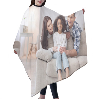 Personality  Happy Girl With Her Loving Parents Hair Cutting Cape