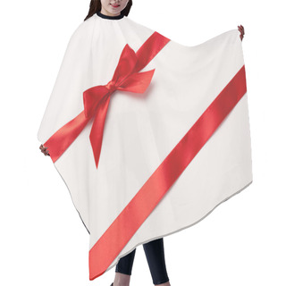 Personality  Top View Of Red Ribbon With Satin Bow  On White  Hair Cutting Cape