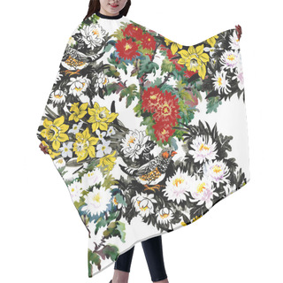 Personality  Colorful Garden Flowers With Birds Hair Cutting Cape