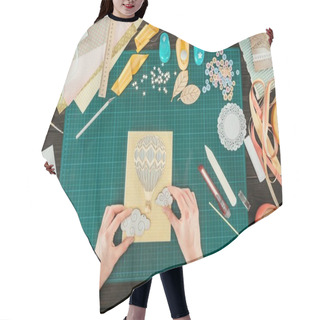 Personality  Cropped Image Of Designer Adding Clouds To Scrapbooking Handmade Postcard Hair Cutting Cape
