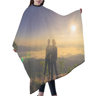 Personality  Hiking Couple Happy To Reach The Top Of A Mountain Hair Cutting Cape