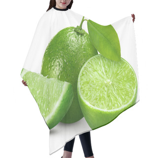 Personality  Ripe Lime With Green Leaves Isolated On White Background. Lime With Clipping Path. Lime Stack Full Depth Of Field Macro Shot. High End Retouching Hair Cutting Cape