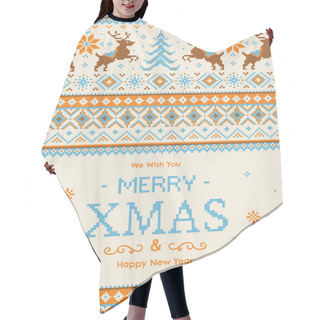 Personality  Vintage Reindeer And Tree Pixel Art Merry Xmas Greeting Poster In Beige Color Hair Cutting Cape