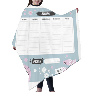 Personality  Vector Weekly Planner With Japanese Icons In Cartoon Style Hair Cutting Cape