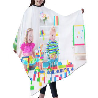 Personality  Kids Playing At Day Care With Wooden Toys Hair Cutting Cape
