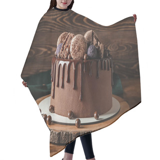 Personality  Sweet Chocolate Cake On Wooden Table Hair Cutting Cape